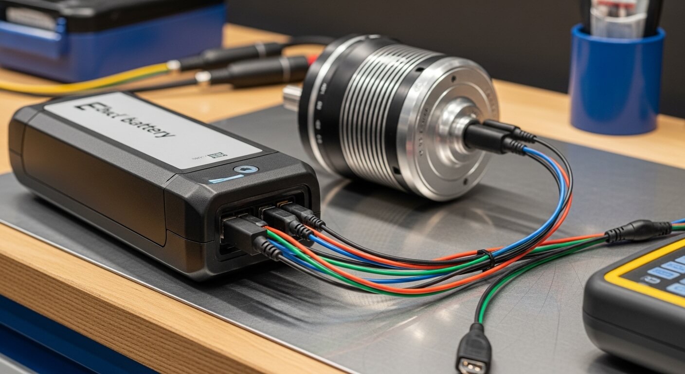 E-bike onderdelen op een werkbank