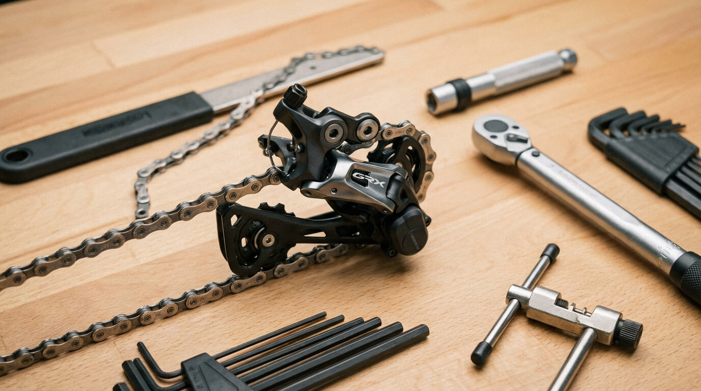 Fietswerkplaats met reparatiegereedschap