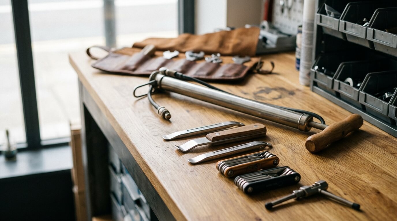 Fietsenwinkel interieur met gereedschap