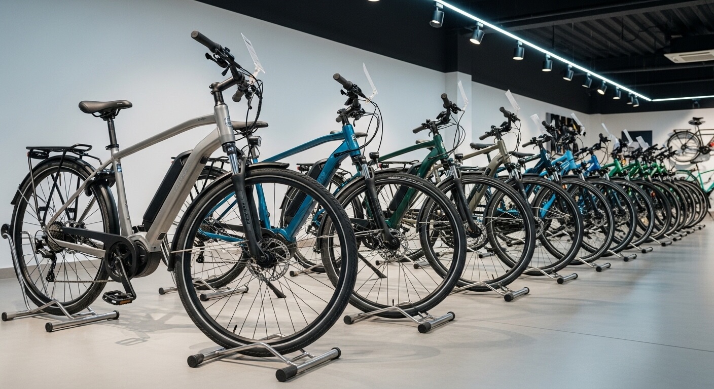 Nieuwe e-bikes in showroom van fietswinkel