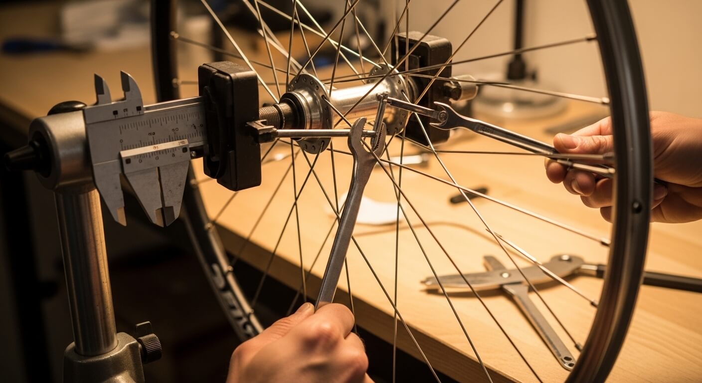 Fietsenwerkplaats met professioneel gereedschap aan de muur