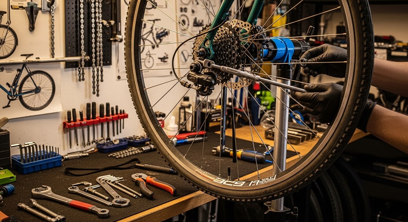 Fietsenwerkplaats met gereedschap