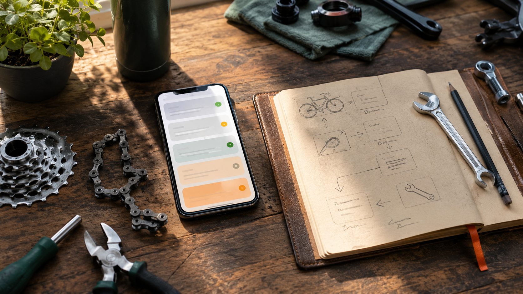Flat-lay automatisering tools voor fietsenmakers