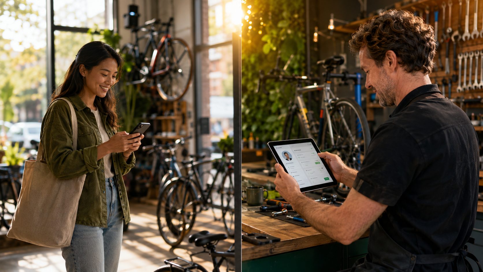Klant en fietsenmaker verbonden via CRM