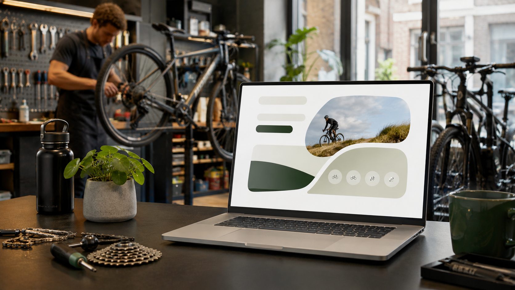 Gratis website voor fietsenmakers — laptop met website design