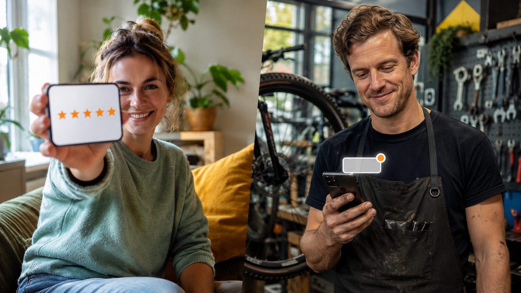 Klant geeft 5-sterren review, fietsenmaker ontvangt notificatie