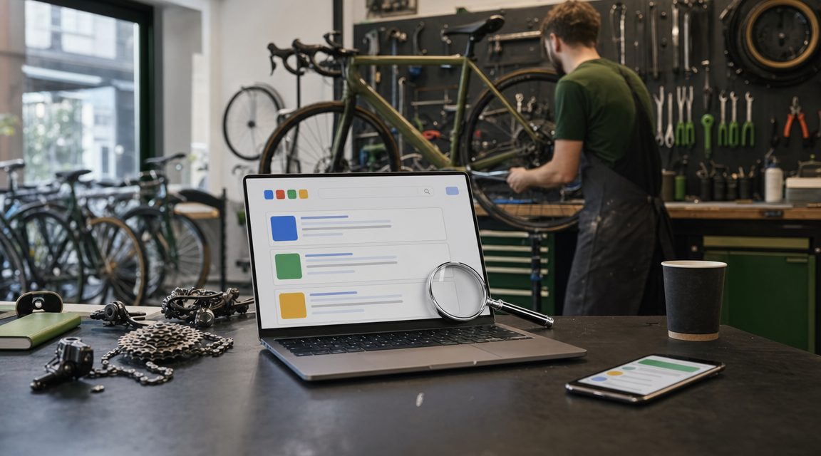 SEO voor fietsenmakers — Google ranking dashboard op laptop