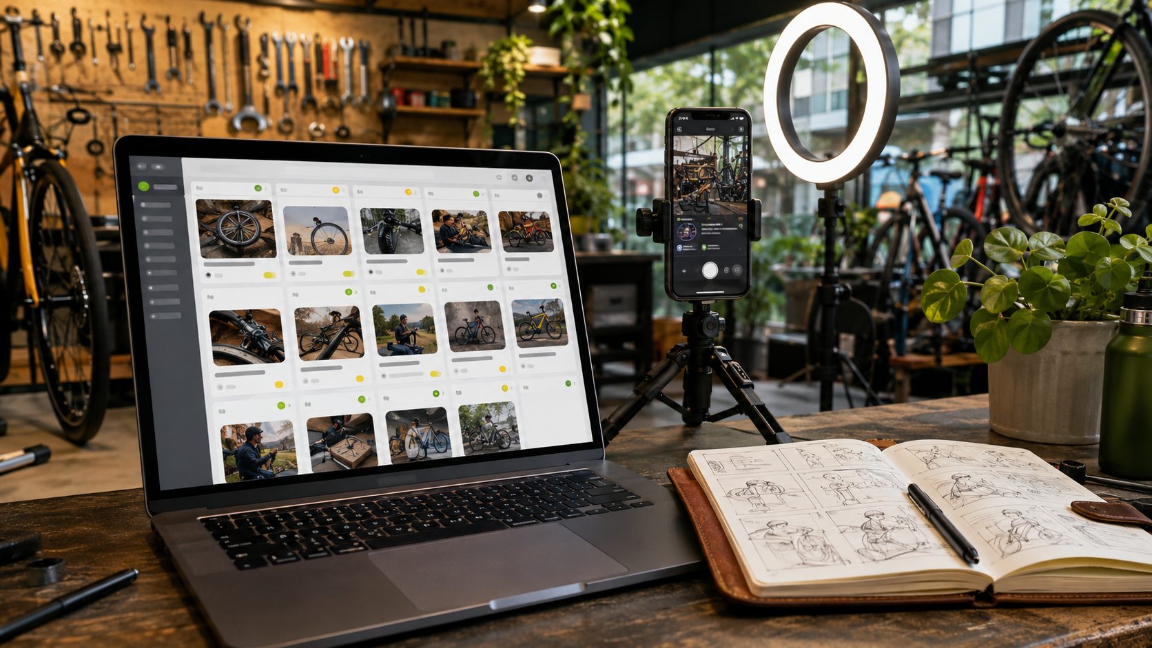 Content planner met ring-light setup